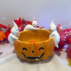 Halloween themed heavy resin  pumpkin candy bowl  10.5" diameter by 5" height